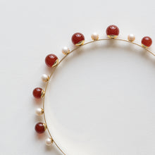 Load image into Gallery viewer, Modern Lux Hair Jewelry ESTELLE Headband set with Carnelian beads and fresh water pearl in 14k gold plated metal 
