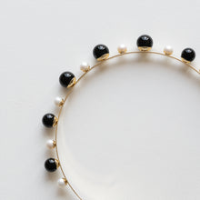 Load image into Gallery viewer, Modern Lux Hair Jewelry ESTELLE Headband set with Onyx beads and fresh water pearl in 14k gold plated metal 
