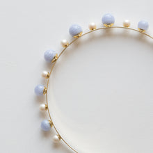 Load image into Gallery viewer, Modern Lux Hair Jewelry ESTELLE Heaadband set with Blue Chalcedony beads and fresh water pearl in 14k gold plated metal 
