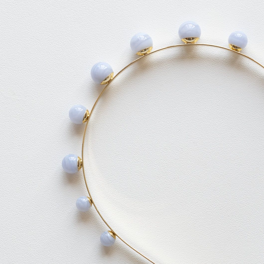 Modern Lux Hair Jewelry ESTELLE Blue Chalcedony Headband in 14k gold plated metal 